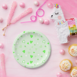 Assiettes En Carton Plaques de Soirée Vert Coeurs mignons