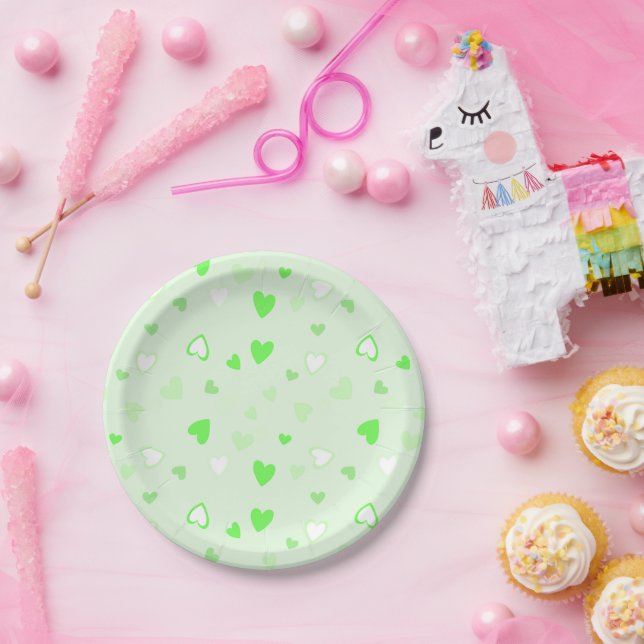 Assiettes En Carton Plaques de Soirée Vert Coeurs mignons (Fête)