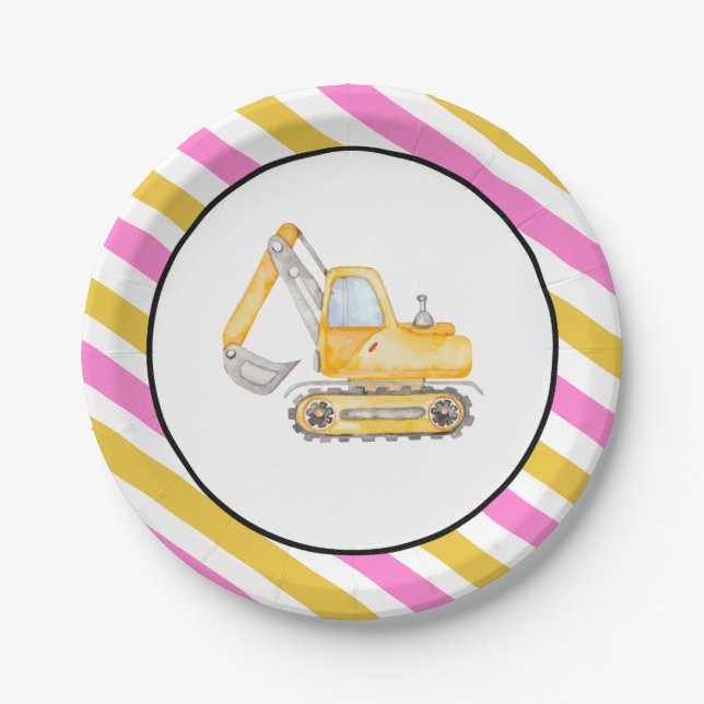 Assiettes En Carton Plaques de véhicules de construction pour filles (Devant)