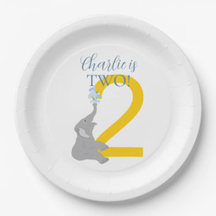 Assiettes En Carton Plaques d'éléphant gris 2e anniversaire personnali