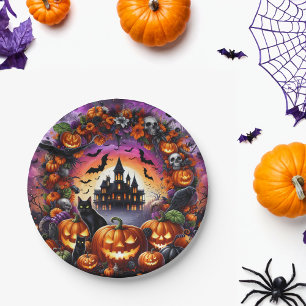 Assiettes En Carton Plaques d'Halloween éffrayant Citrouilles et Maiso