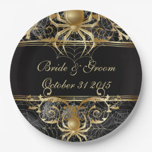 Assiettes En Carton Plaques d'Halloween ou de mariage d'Araignée d'or