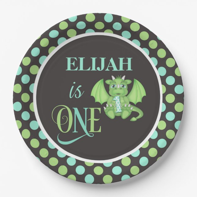 Assiettes En Carton Plaques Dragon 1er Anniversaire Personnalisées (Devant)