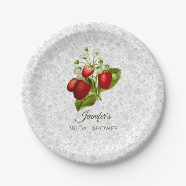 Assiettes En Carton Plaques en papier à dentelle personnalisée fraise (Devant)