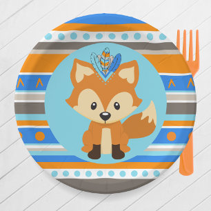 Assiettes En Carton Plaques en papier à motif bleu bois renard