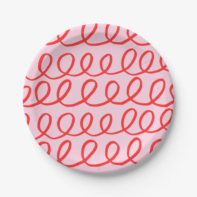 Assiettes En Carton Plaques en papier Abstrait rose et rouge (Devant)