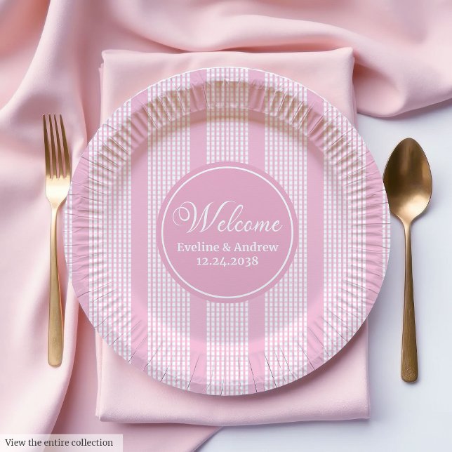 Assiettes En Carton Plaques en papier Anniversaire de enfant Tartan ro (Kids Birthday Paper Plates Pink Tartan Trendy Look)