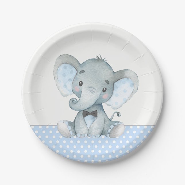 Assiettes En Carton Plaques en papier Baby shower bébé éléphant (Devant)
