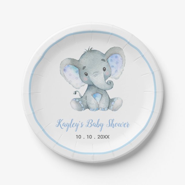 Assiettes En Carton Plaques en papier Baby shower bébé éléphant (Devant)