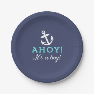 Assiettes En Carton Plaques en papier Baby shower bleu marine