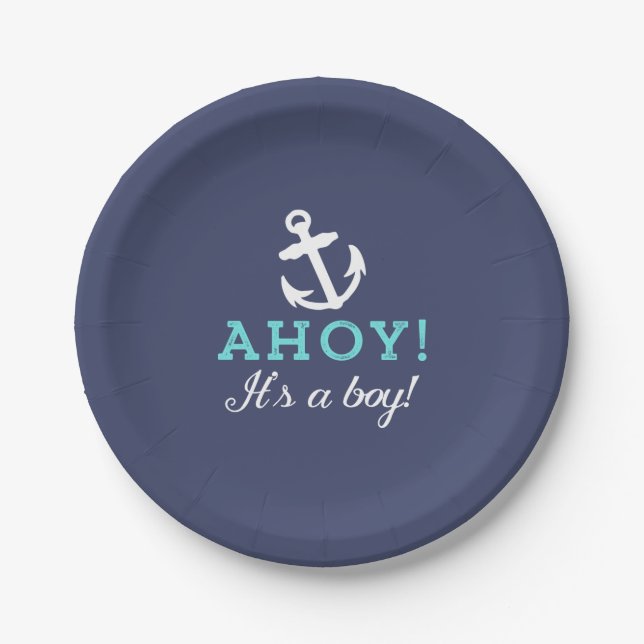 Assiettes En Carton Plaques en papier Baby shower bleu marine (Devant)