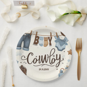 Assiettes En Carton Plaques en papier baby shower Cowboy