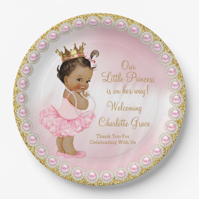 Assiettes En Carton Plaques en papier Baby shower Princess en or rose (Devant)