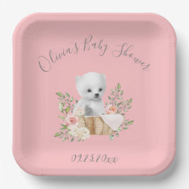 Assiettes En Carton Plaques en papier Baby shower rose ours polaire