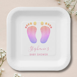 Assiettes En Carton Plaques en papier Baby shower rose pour bébé pie