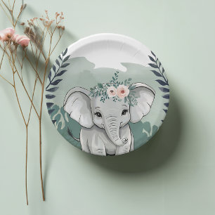 Assiettes En Carton Plaques en papier Baby shower Wild One Safari Elep