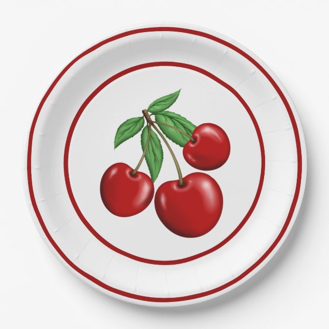 Assiettes En Carton Plaques en papier Cerises rouges (Devant)