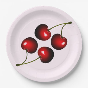 Assiettes En Carton Plaques en papier Cerises rouges - personnalisable