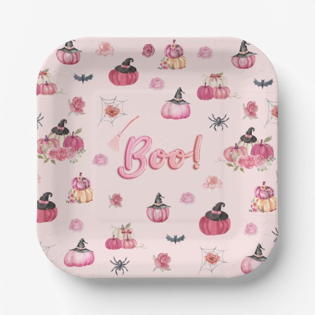 Assiettes En Carton Plaques en papier Citrouille rose (Recto)