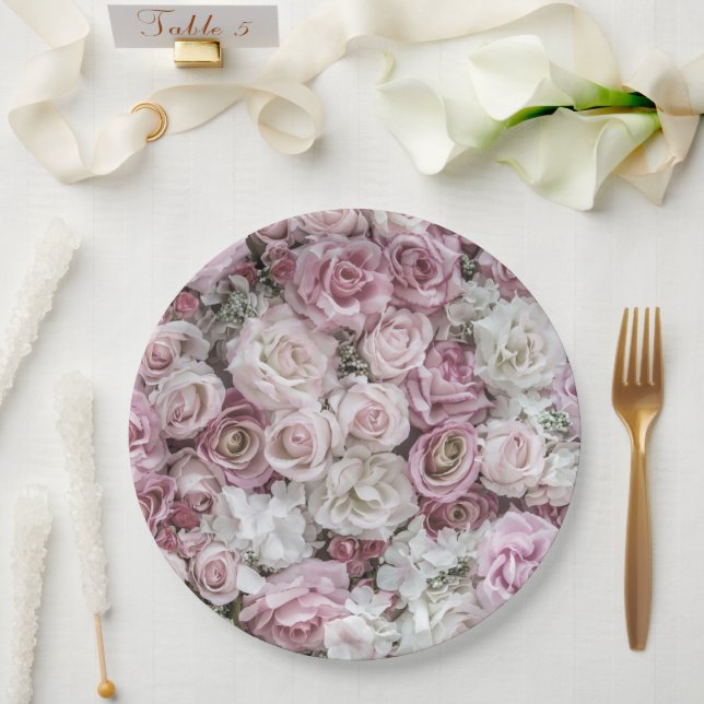 Assiettes En Carton Plaques en papier - Collage Rose victorien (Mariage)