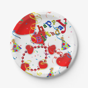 Assiettes En Carton Plaques en papier d'anniversaire, Coeurs rouges