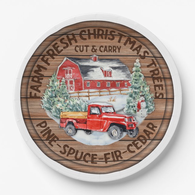 Assiettes En Carton Plaques en papier d'arbres de Noël frais de ferme (Devant)