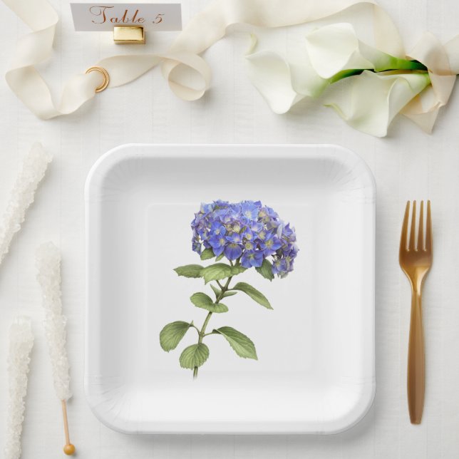 Assiettes En Carton Plaques en papier d'art botanique Blue Hydrangeas (Mariage)