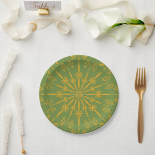 Assiettes En Carton Plaques en papier de 7 po rétro Mandala Avocado