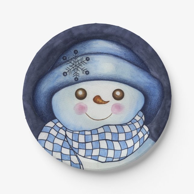 Assiettes En Carton Plaques en papier de bonhomme de neige (Devant)