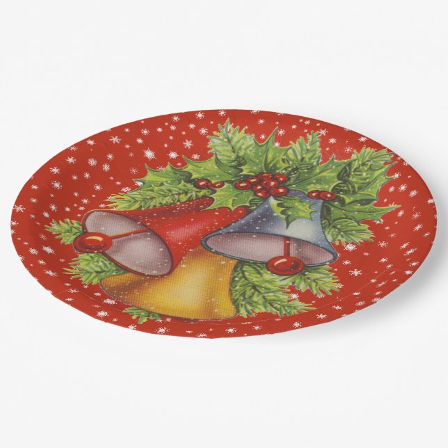 Assiettes En Carton Plaques en papier de cloches de Noël (Angle)
