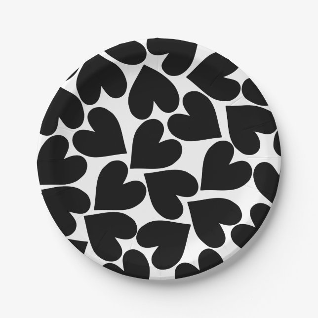 Assiettes En Carton Plaques en papier de coeur noir (Devant)