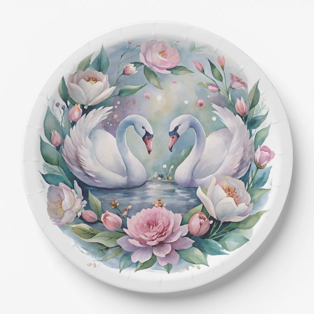 Assiettes En Carton Plaques en papier de cygne botanique (Devant)