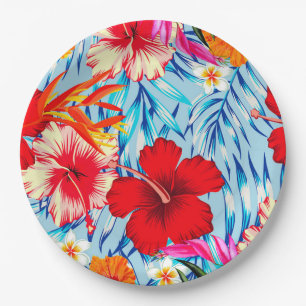 Assiettes En Carton Plaques en papier de fleurs d'hibiscus bleu tropic