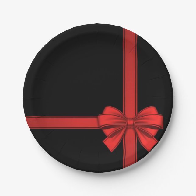 Assiettes En Carton Plaques en papier de Noël, Bow rouge (Devant)