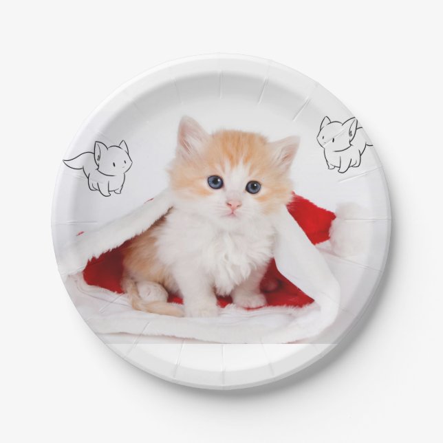 Assiettes En Carton Plaques en papier de Noël, Kitten (Devant)