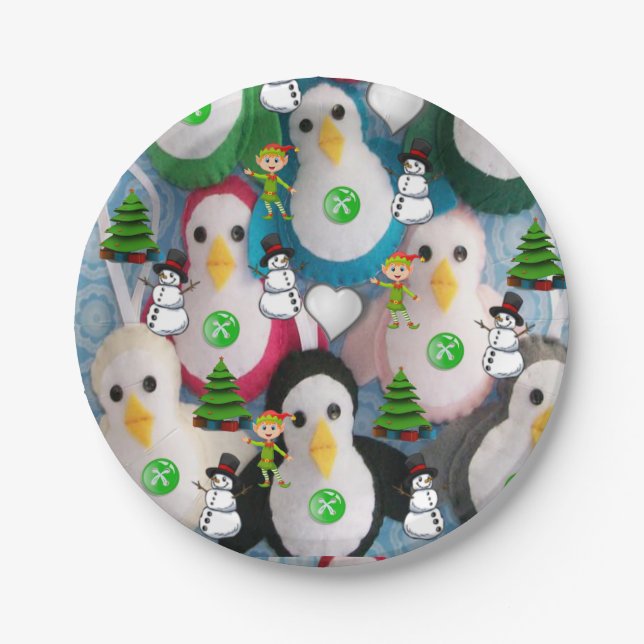 Assiettes En Carton Plaques en papier de Noël, Pingouin (Devant)