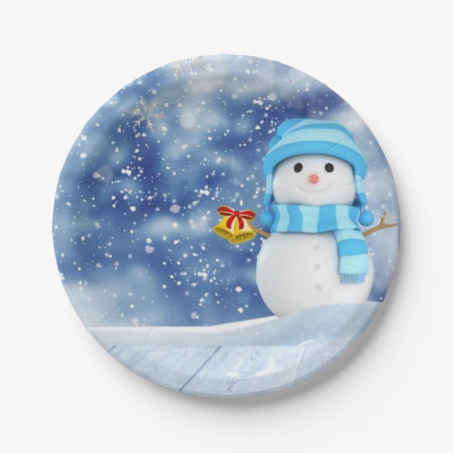 Assiettes En Carton Plaques en papier de Noël, Snowman (Devant)