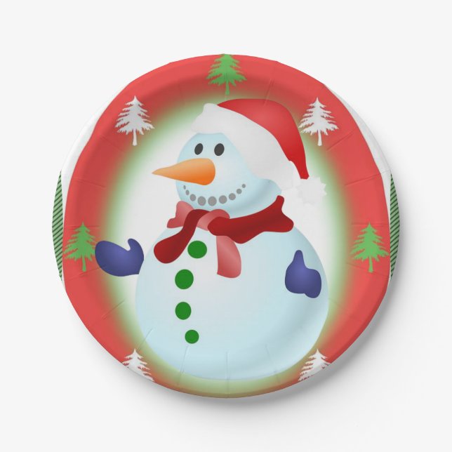 Assiettes En Carton Plaques en papier de Noël, Snowman (Devant)