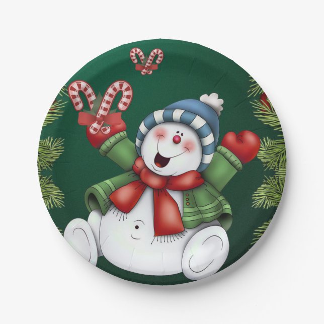 Assiettes En Carton Plaques en papier de Noël, Snowman (Devant)