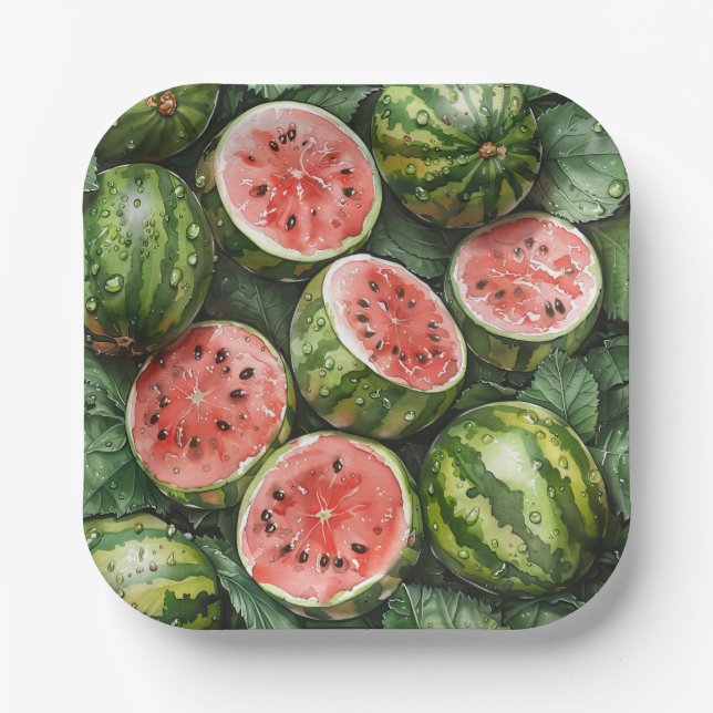 Assiettes En Carton Plaques en papier de pastèques juteuses (Recto)