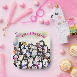 Assiettes En Carton Plaques en papier de pingouin d'anniversaire