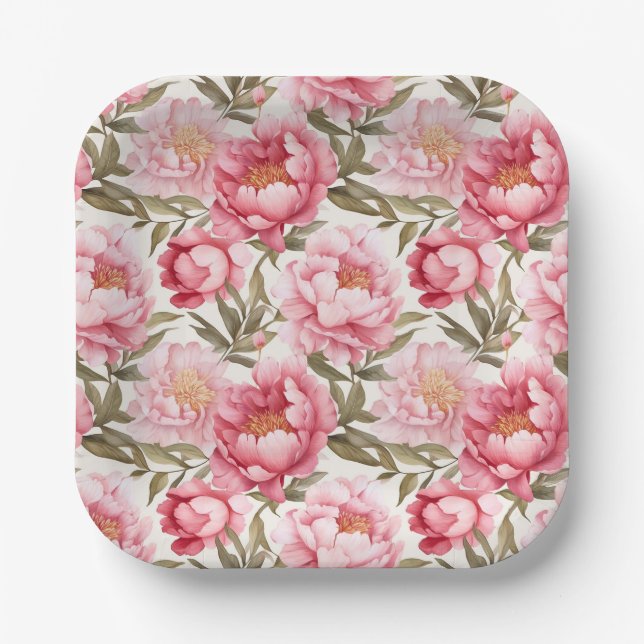 Assiettes En Carton Plaques en papier de pivoine rose (Recto)