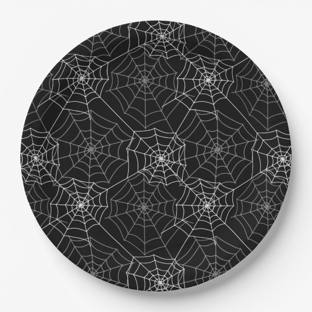 Assiettes En Carton Plaques en papier d'Halloween-Araignée Webs (Devant)
