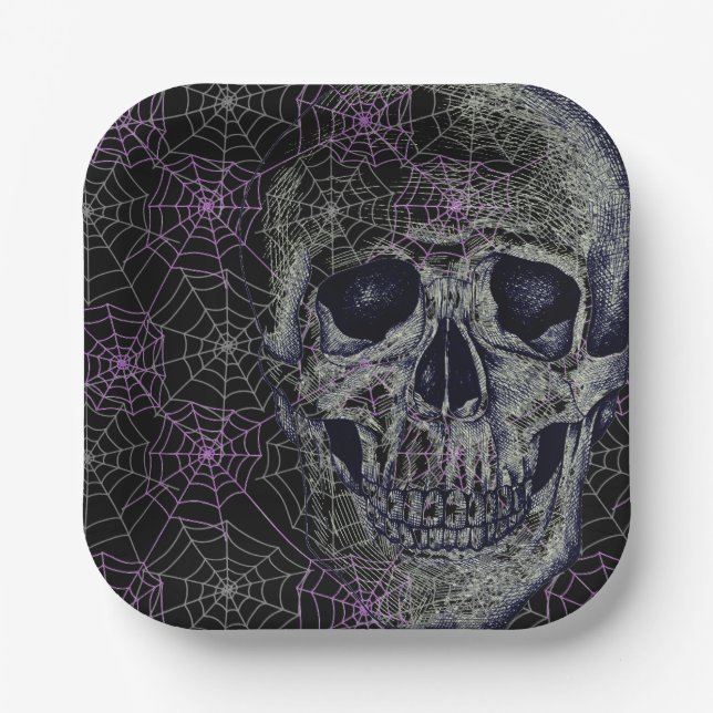 Assiettes En Carton Plaques en papier d'Halloween - Crâne (Recto)