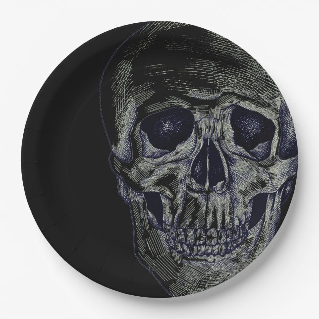 Assiettes En Carton Plaques en papier d'Halloween - Crâne (Devant)