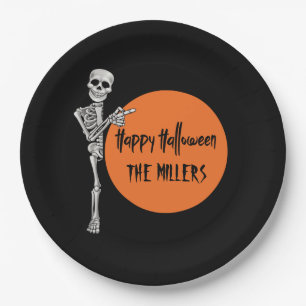 Assiettes En Carton Plaques en papier d'Halloween squelette noir