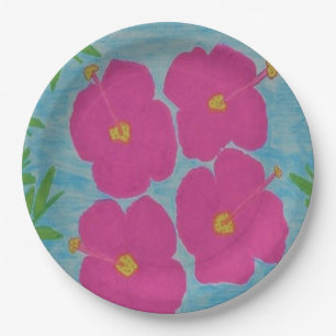 Assiettes En Carton Plaques en papier d'Hibiscus rose