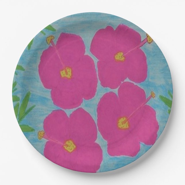 Assiettes En Carton Plaques en papier d'Hibiscus rose (Devant)