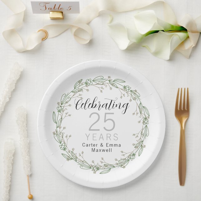 Assiettes En Carton Plaques en papier du 25e anniversaire (Mariage)
