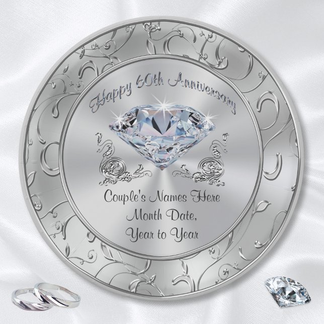 Assiettes En Carton Plaques en papier du 60e anniversaire Diamond pers (60th wedding anniversary plates and napkins. Diamond anniversary party supplies. 60 years marriage.)